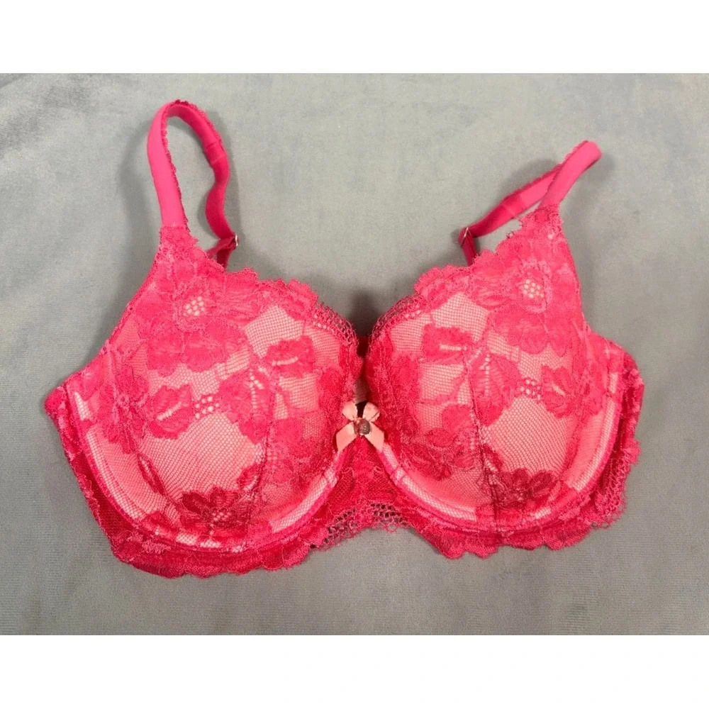Victoria's‎ Secret Bra Body By Victoria Lined Demi 32DD Laced Bra Bright Pink